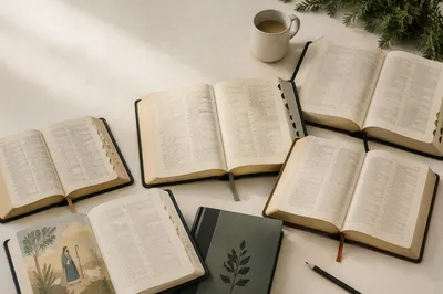 Open Bible Concordance Study Flat Lay