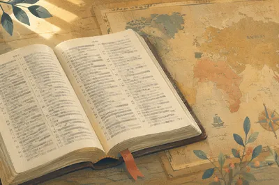 Open Study Bible on Antique Map