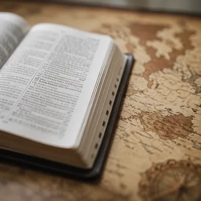 Open Study Bible on Antique Map