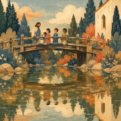 Wooden Cross Reflected in Evergreen Waters