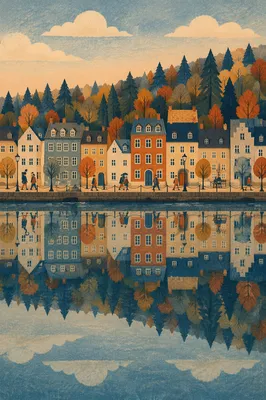 Wooden Cross Reflected in Serene Evergreen Lake