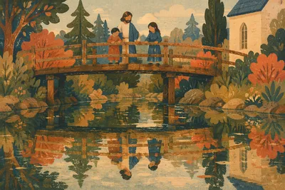 Wooden Cross Reflected in Evergreen Waters