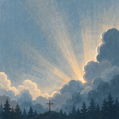 Wooden Cross Beneath Hopeful Storm Light