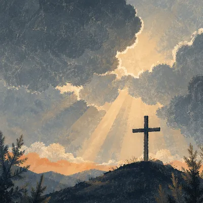Cross Silhouette Beneath Breaking Heavenly Light