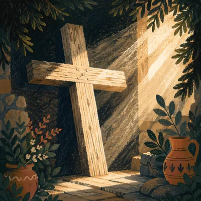 Rustic Cross in Evergreen Morning Light
