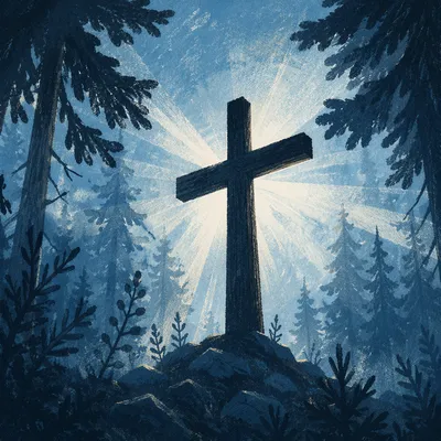 Wooden Cross with Morning Light Rays