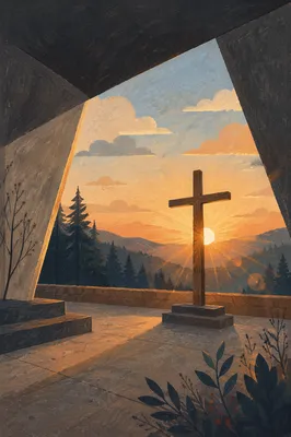 Wooden Cross Under Golden Light Rays
