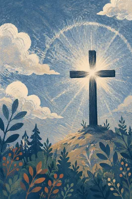 Wooden Cross With Radiant Sunburst