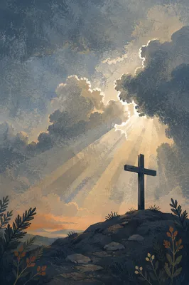 Cross Silhouette Beneath Breaking Light Rays