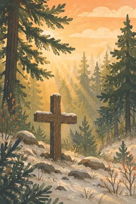 Weathered Cross in Evergreen Morning Light