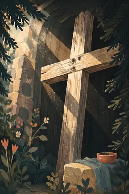 Rustic Cross with Evergreen Light Rays
