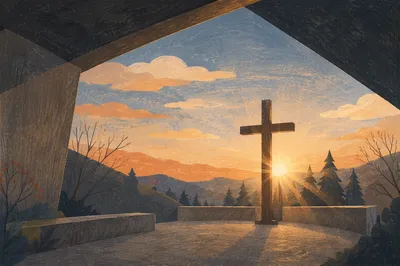 Wooden Cross with Golden Light Rays
