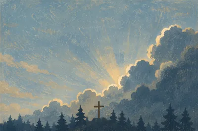Wooden Cross Beneath Hopeful Storm Light