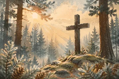 Weathered Cross in Evergreen Morning Light