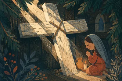 Rustic Cross with Morning Light Rays