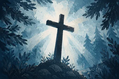 Wooden Cross with Morning Light Rays