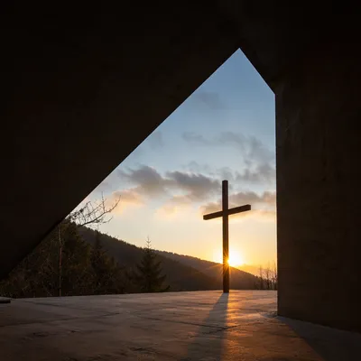 Wooden Cross with Golden Light Rays