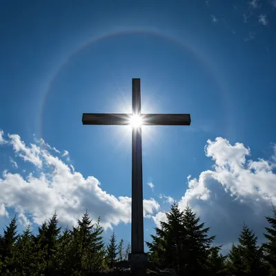 Wooden Cross with Radiant Sky Light