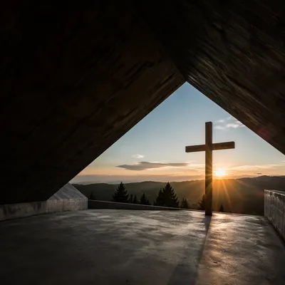 Wooden Cross with Sunset Light Rays
