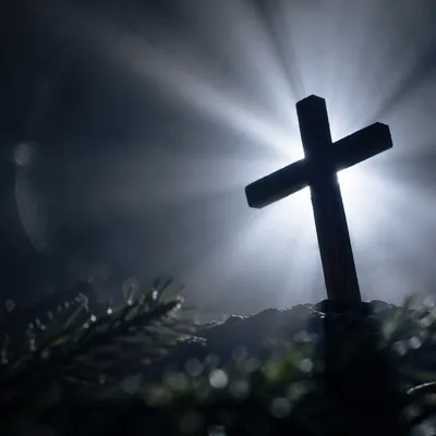 Wooden Cross with Radiant Light Rays