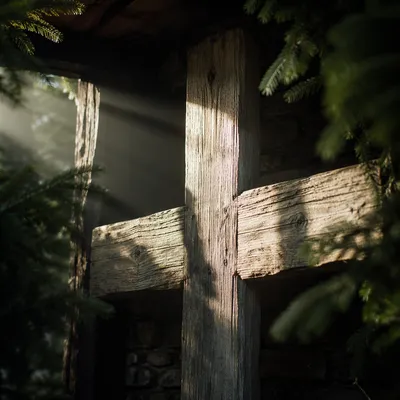 Rustic Cross with Morning Light Rays
