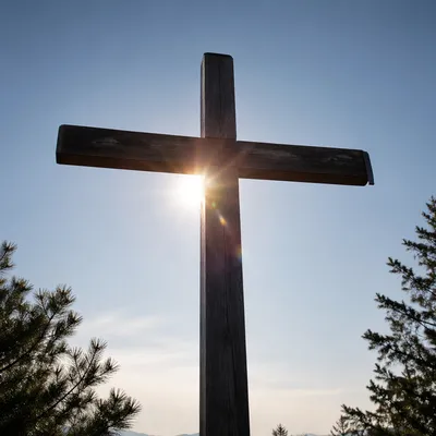Wooden Cross With Heavenly Light Rays