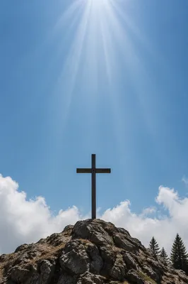 Wooden Cross Beneath Gentle Heavenly Light