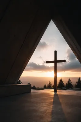 Wooden Cross with Sunset Light Rays