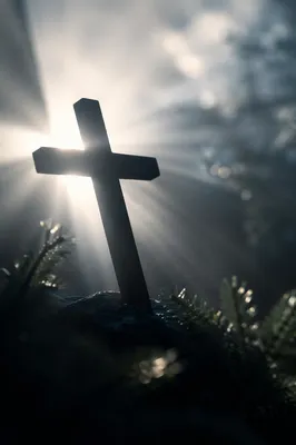 Wooden Cross with Radiant Light Rays