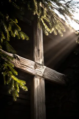 Rustic Cross with Morning Light Rays