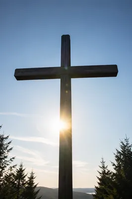 Wooden Cross with Heavenly Light Rays