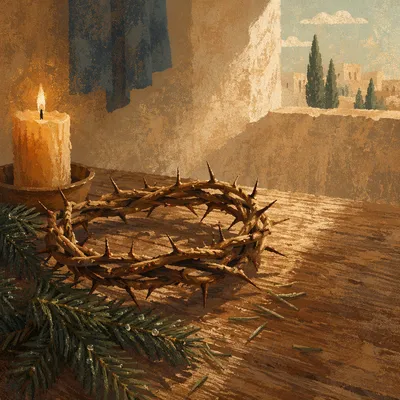 Crown of Thorns with Evergreen Candle