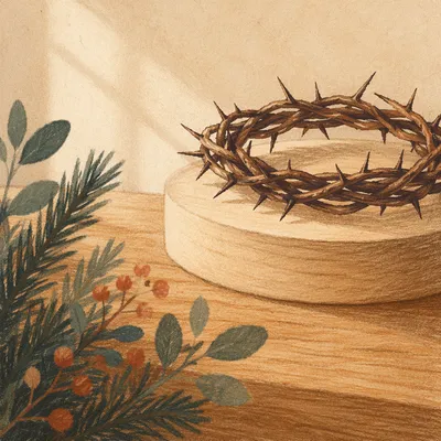 Crown of Thorns on Warm Wooden Pedestal