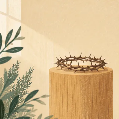 Crown of Thorns on Oak Pedestal