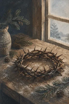 Frosted Crown of Thorns with Evergreen