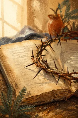 Crown of Thorns on Rustic Open Book