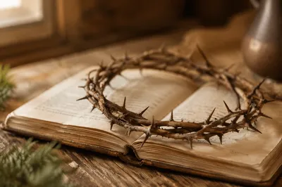 Crown of Thorns on Rustic Book