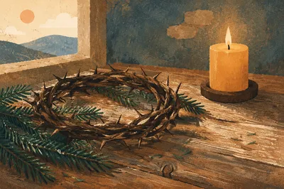 Crown of Thorns with Evergreen Candlelight