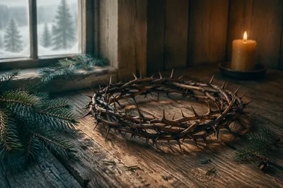 Crown of Thorns with Evergreen at Dawn