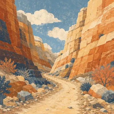 Winding Desert Canyon Path in Morning Light