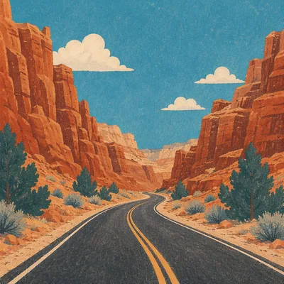 Desert Road Through Sandstone Canyon