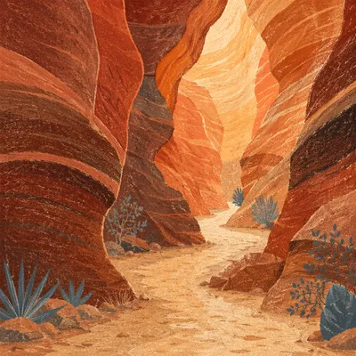 Winding Desert Path Through Glowing Canyon