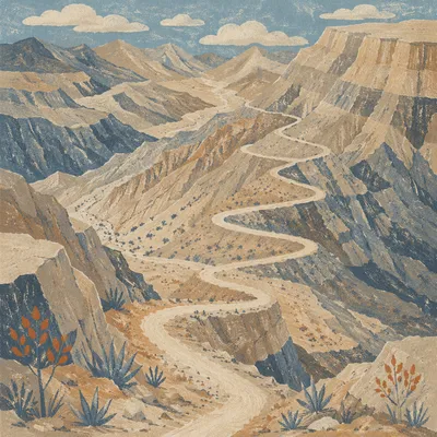 Winding Desert Canyon Path from Above