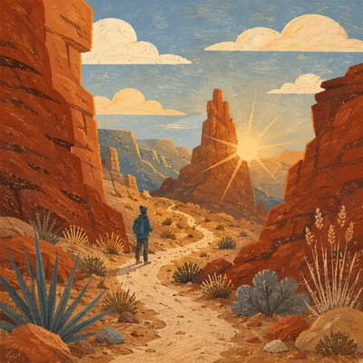 Winding Desert Canyon Path at Sunrise