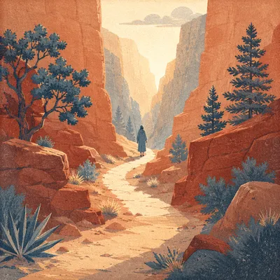 Evergreen Hope Along Desert Canyon Path