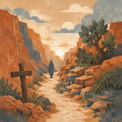Evergreen Faith Path Through Desert Canyon