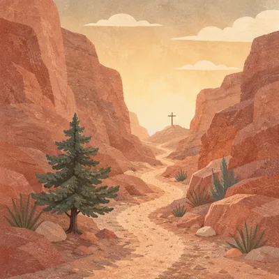 Evergreen Hope on Desert Canyon Path