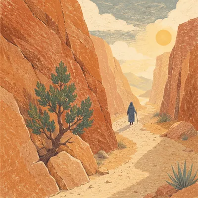 Evergreen Faith Along Desert Canyon Path