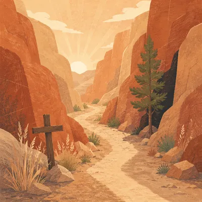 Evergreen Faith Along Desert Canyon Path