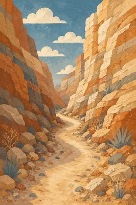 Winding Desert Canyon Path in Sunlight